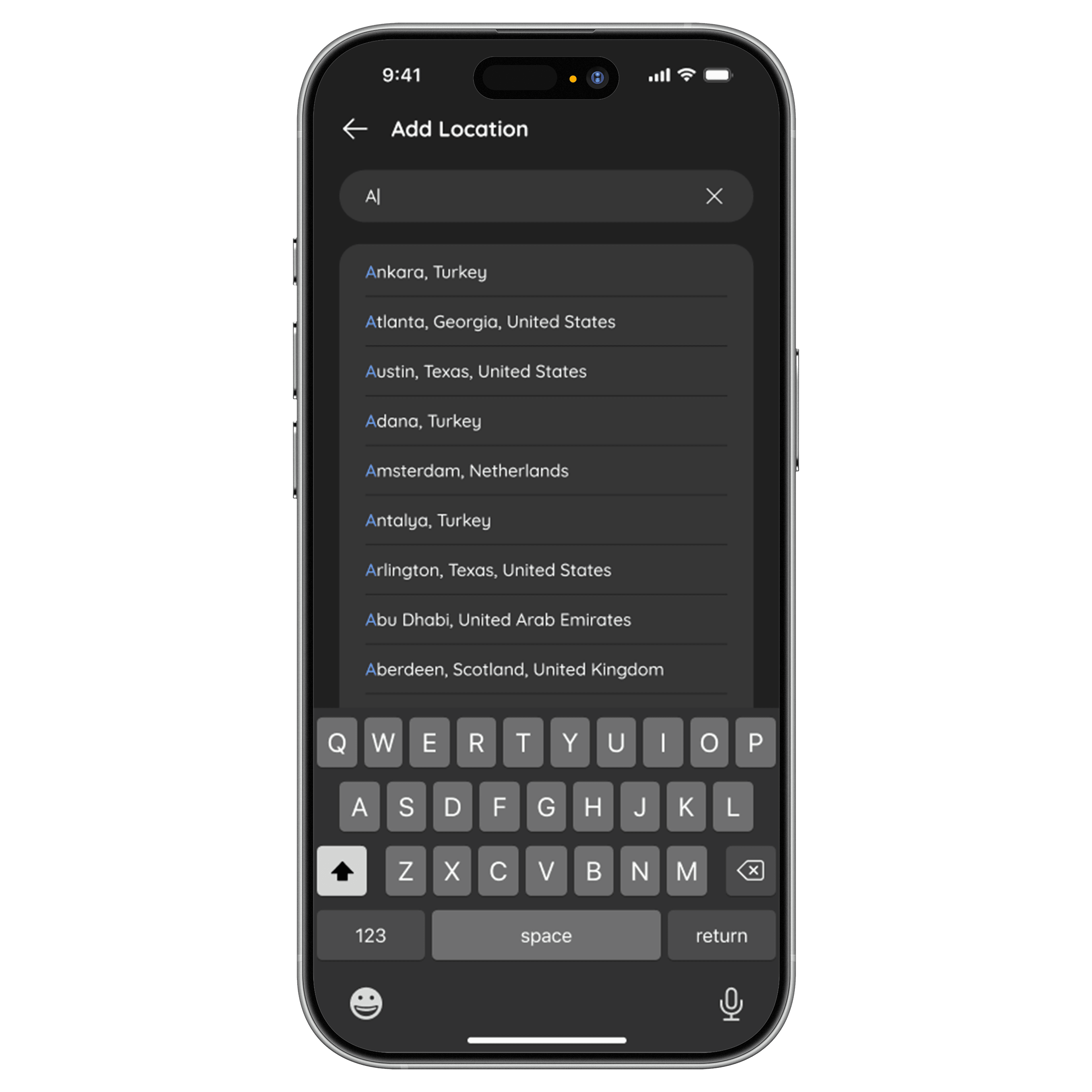 Cloudline lokasyon arama ekranı