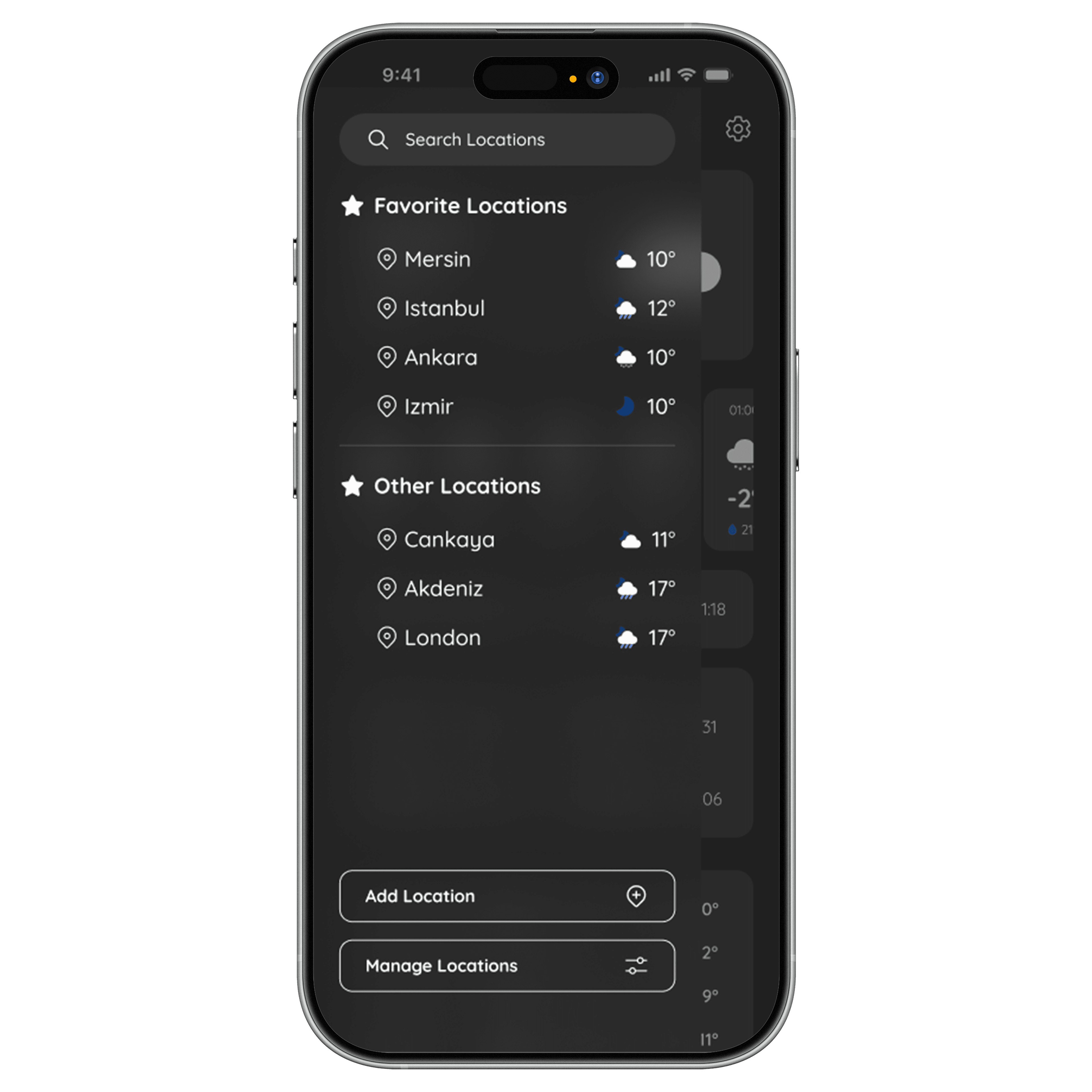 Cloudline favori lokasyonlar ekranı