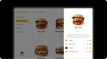 Fast Meal ürün seçimi ve ürün detay paneli